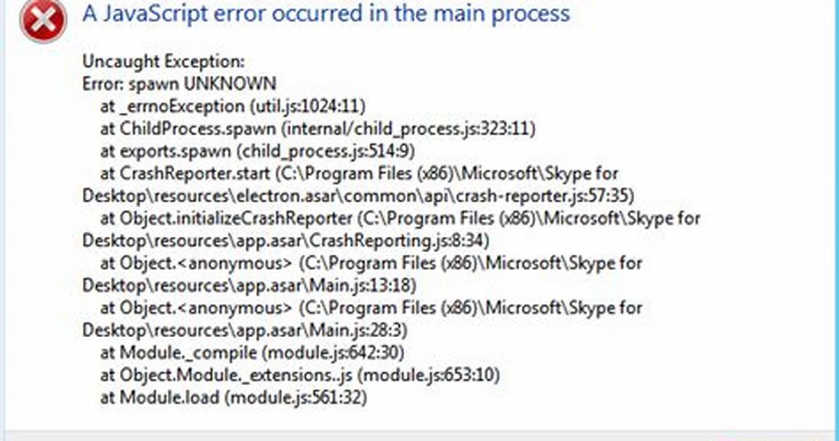 A Javascript Error Has Occurred in the Main Process Vscode