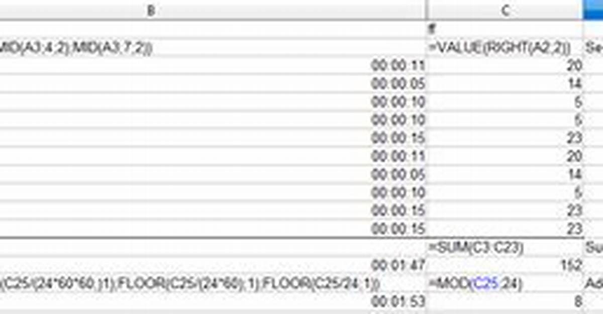 Adding Timecodes in Excel