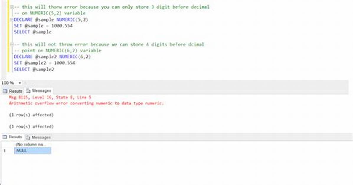Arithmetic Overflow Error Converting Numeric to Data Type Numeric