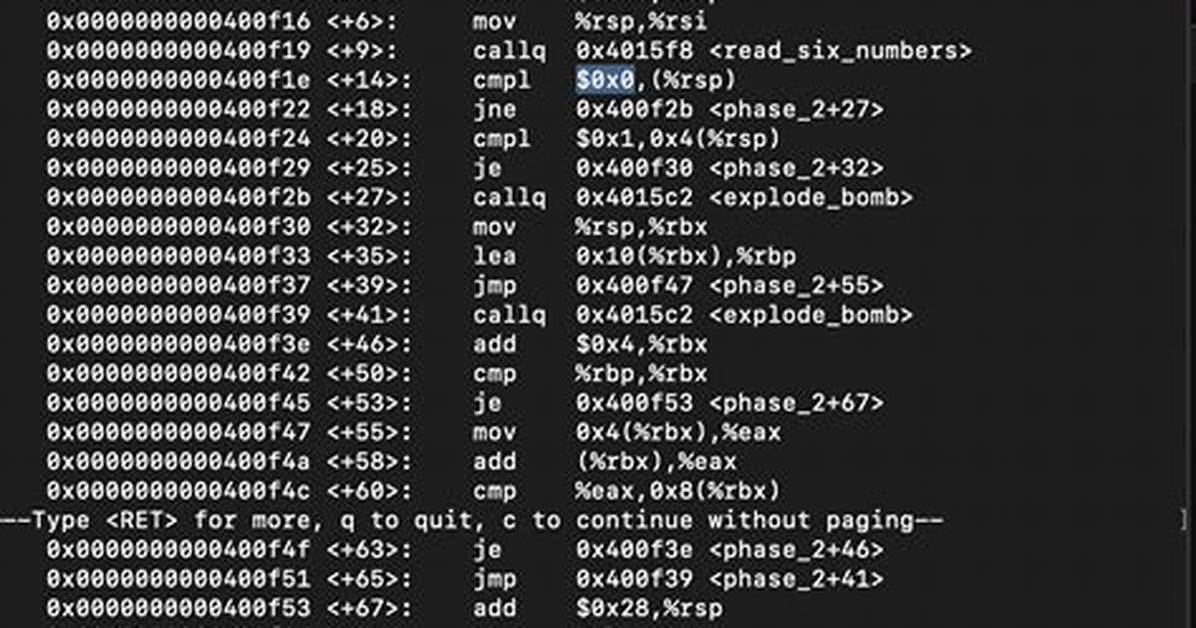 Binary Bomb Phase 2 - Decoding Assembly Code