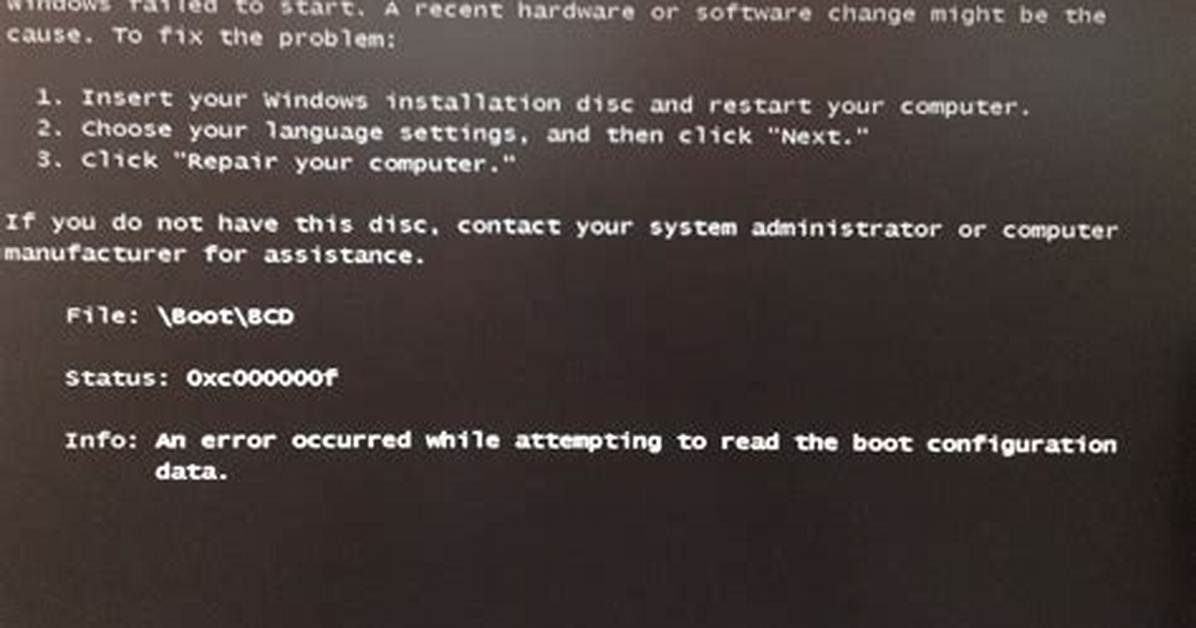 \Boot\ Bcd Status: 0Xc000000F Error