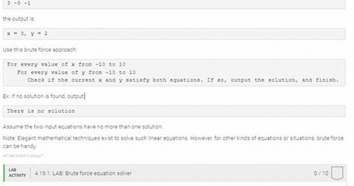 Brute Force Equation Solver Using Nested for Loops