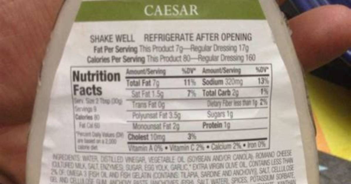 Caesar Dressing Nutrition