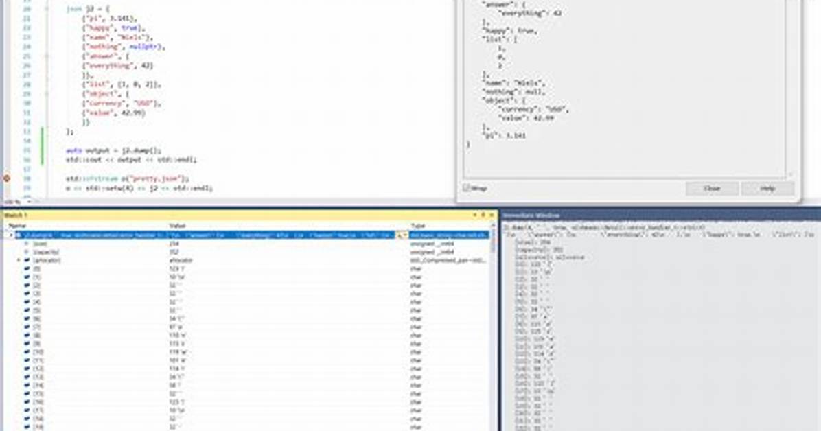 Calling Method Nlohmann: :Json: :Dump from Visual Studio Intermediate Window