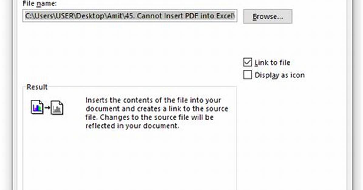 "Cannot Insert Object" Error When Inserting Pdf Files/Objects into Microsoft Excel