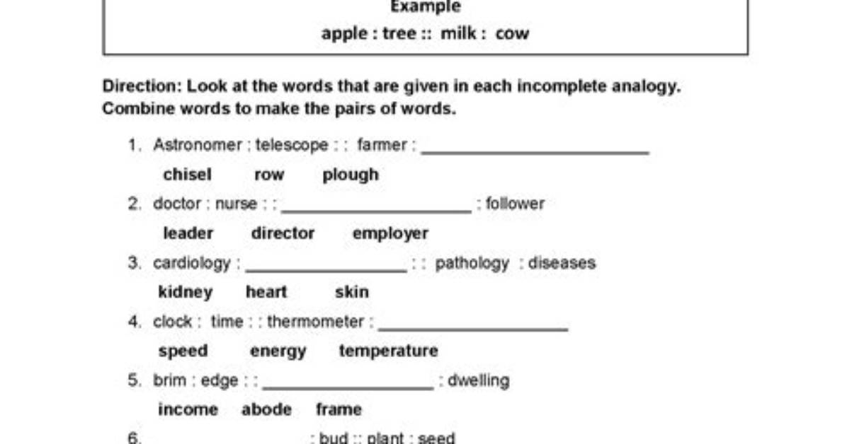 Classification Analogies Examples