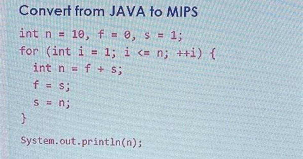 Convert from Java to Mips