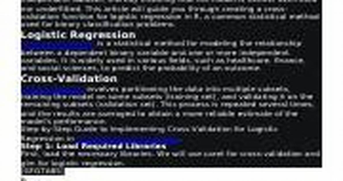 Cross Validation Function for Logistic Regression in R