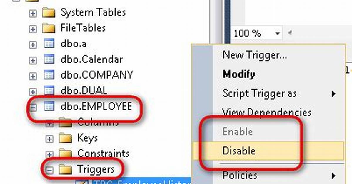 Disable Enable Trigger Sql Server for a Table