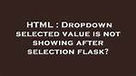 Dropdown Selected Value Not Updating Visually (Html-Select, Javascript)
