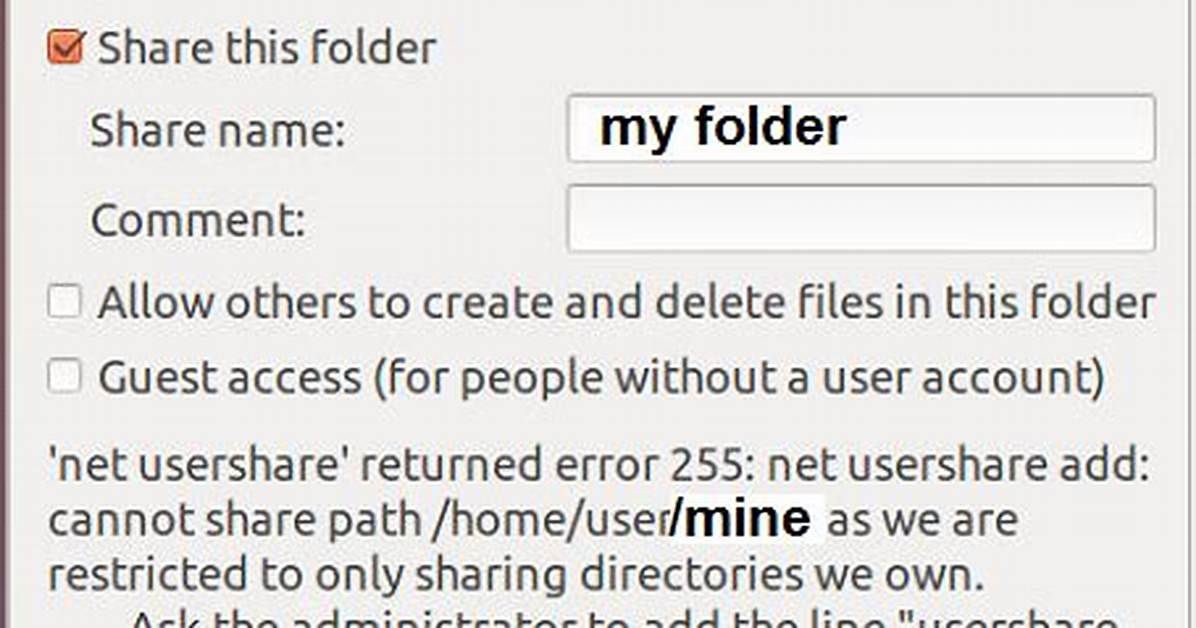 Error 255 When Sharing Folder on Ubuntu 12.04