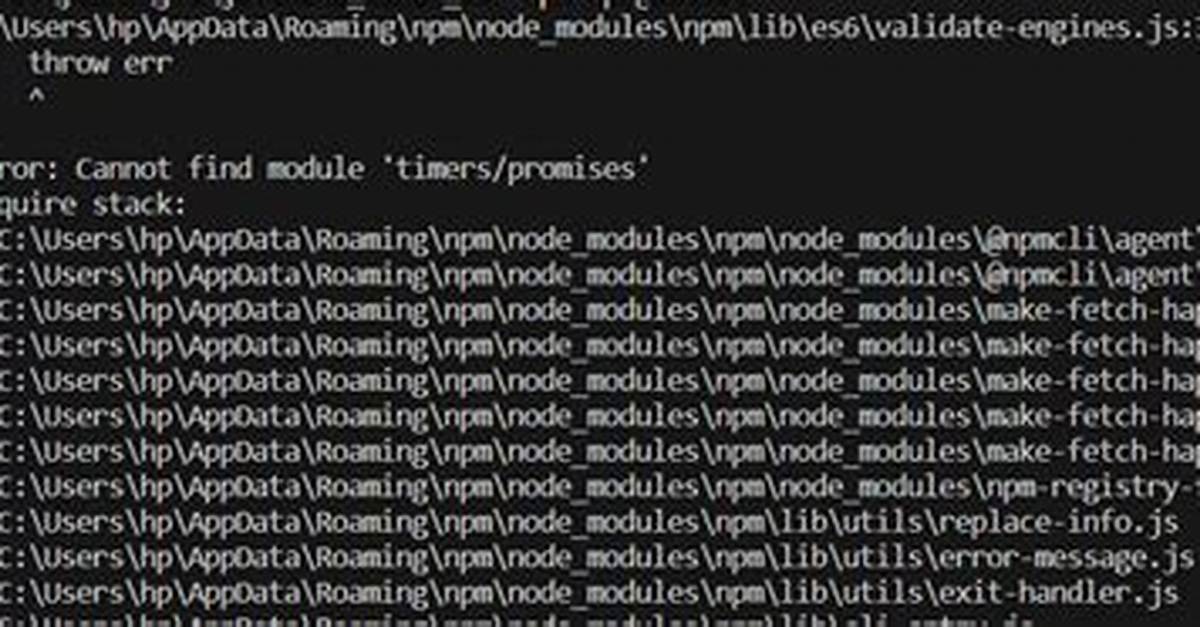 Error: Cannot Find Module 'Timers/Promises
