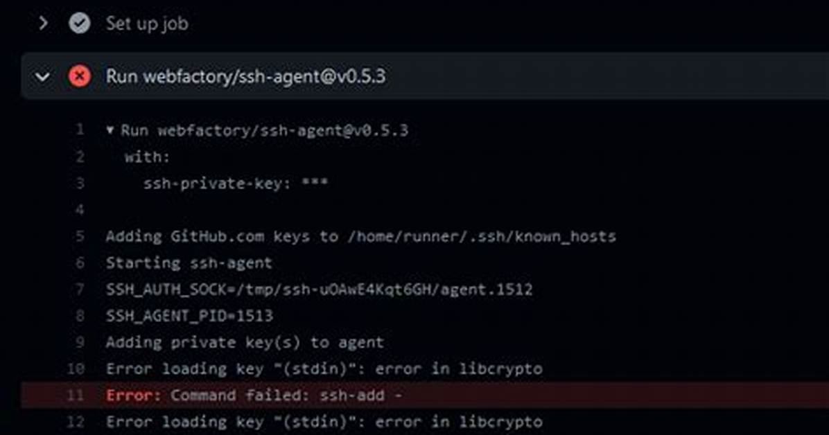 Error in Libcrypto on Github Actions Ssh Command