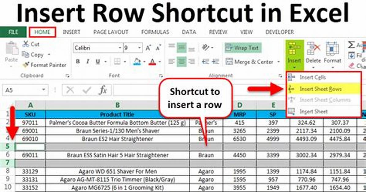 Excel Insert Row Shortcut