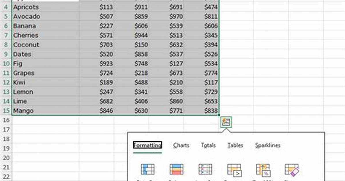 Excel Quick Analysis Tool