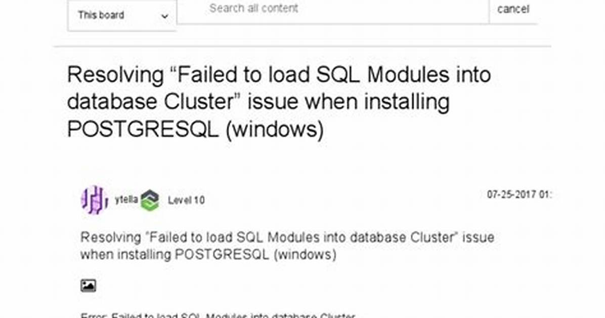 Failed to Load Sql Modules into the Database Cluster During Postgresql Installation