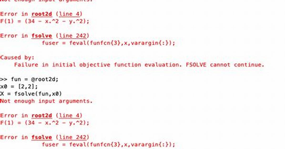 Failure in Initial Objective Function Evaluation. Fsolve Cannot Continue [Closed]
