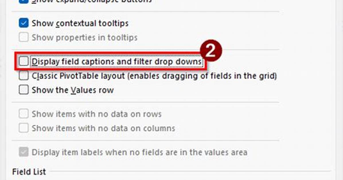 Hide Filter in Pivot Table