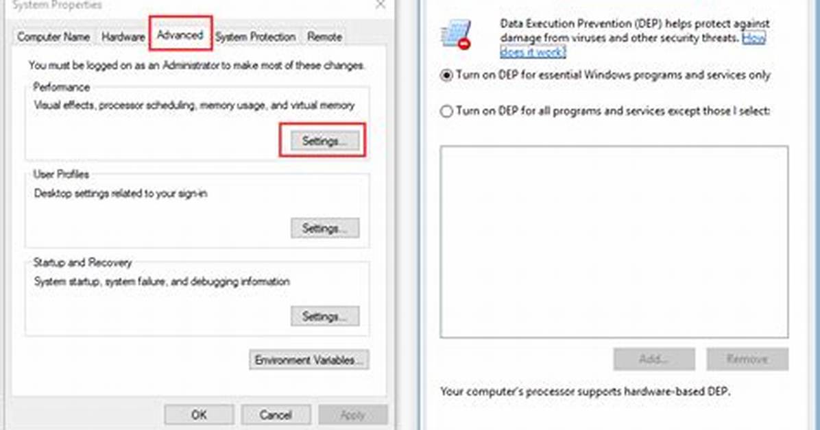 How Do I Change Data Execution Prevention Settings?