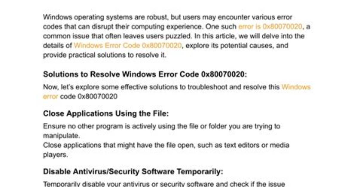How Do I Fix Windows Error Code?