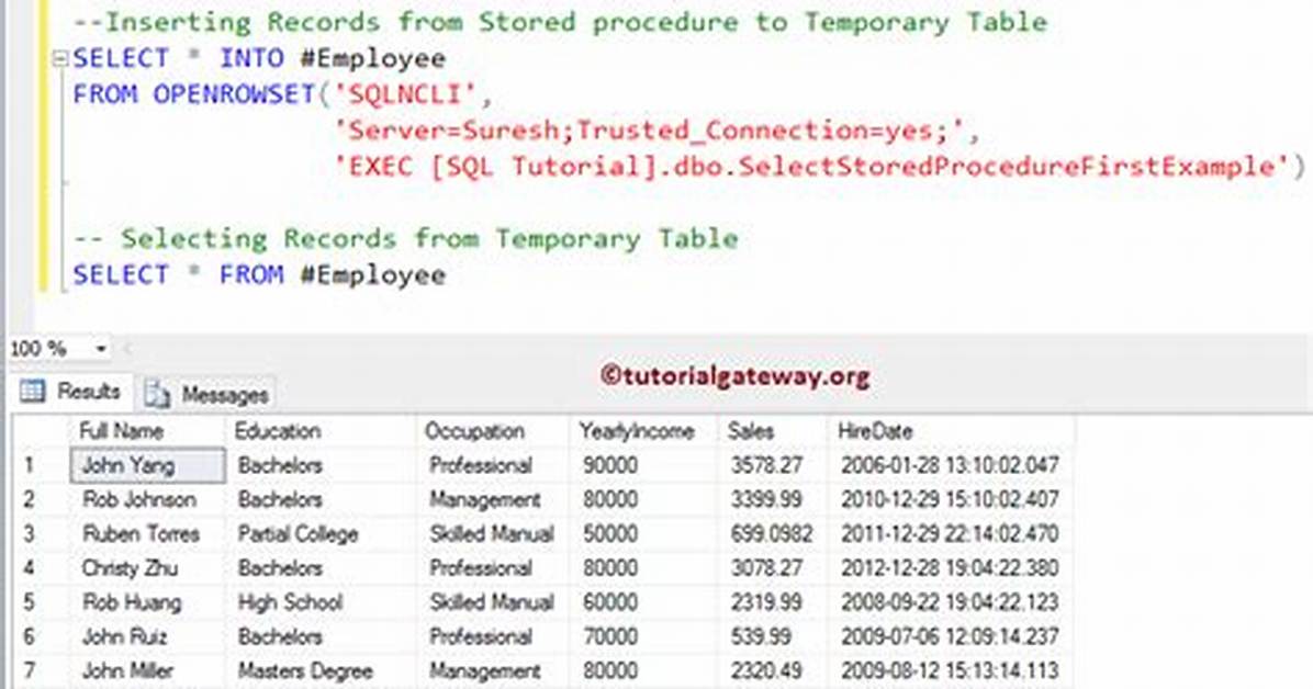 Insert Data into Temp Table with Query