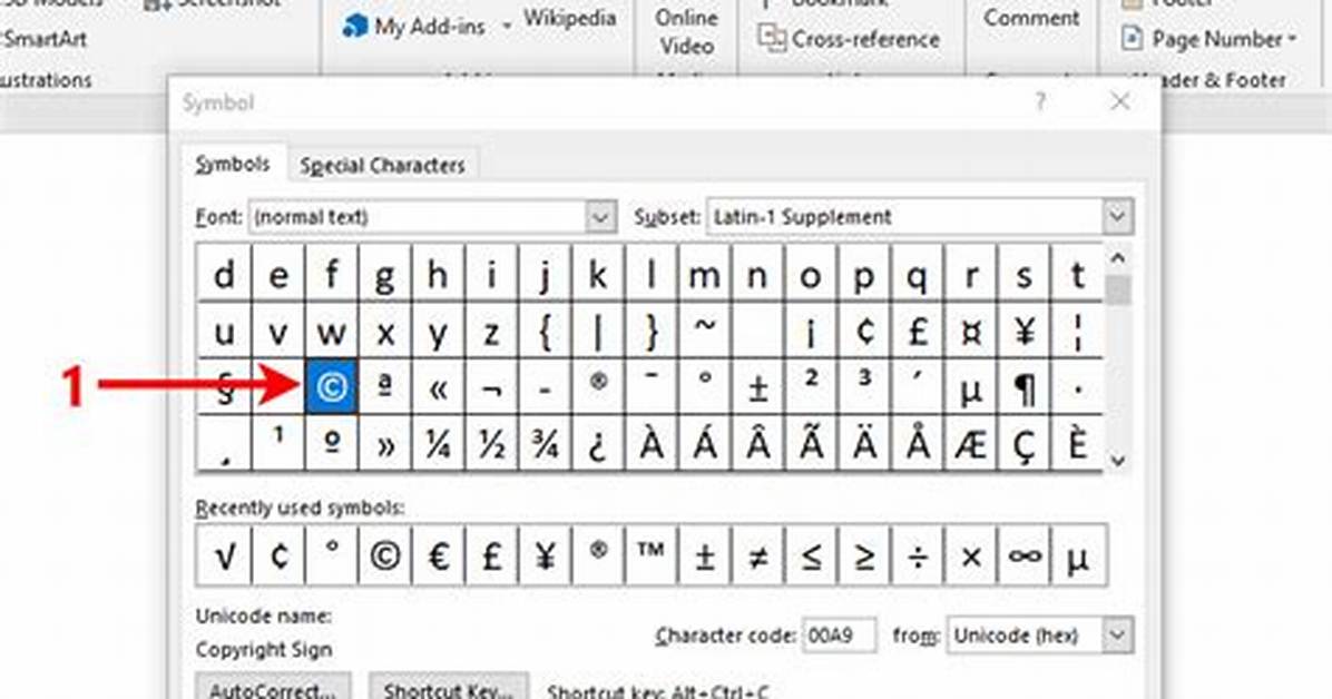 Inserting © (Copyright Symbol) Using Microsoft Word