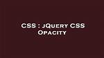 JQuery Css Opacity