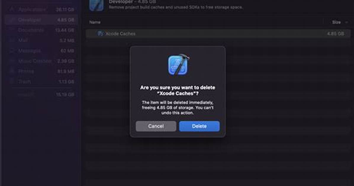 Macos: Cannot Delete "Xcode Caches" Under System Information > Storage Management