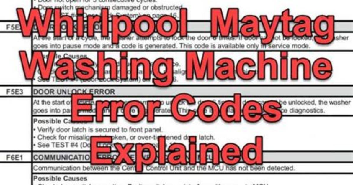 Maytag Front Load Washer Error Codes