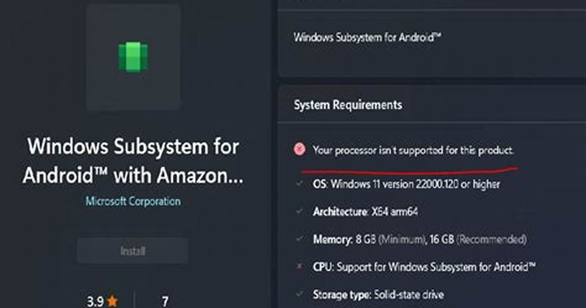 Minimum Processor Requirements for Wsa on Windows 11
