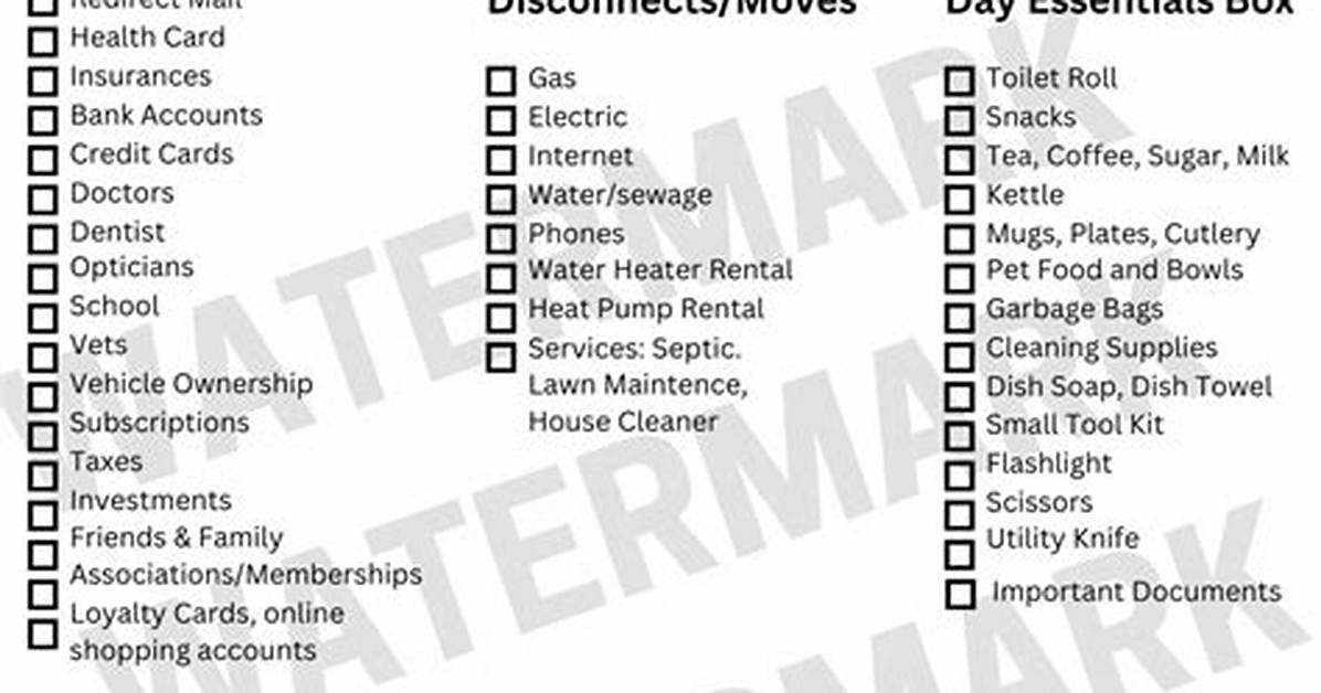 Moving Checklist Printable