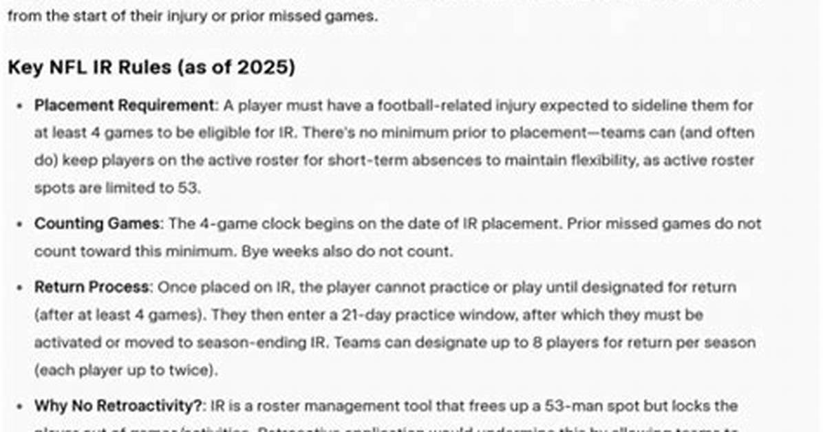 Nfl Ir Rules