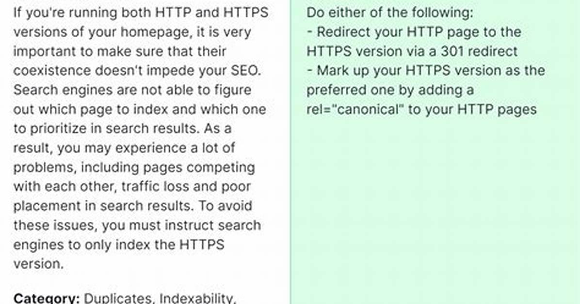 No Redirect or Canonical to Https Homepage from Http Version