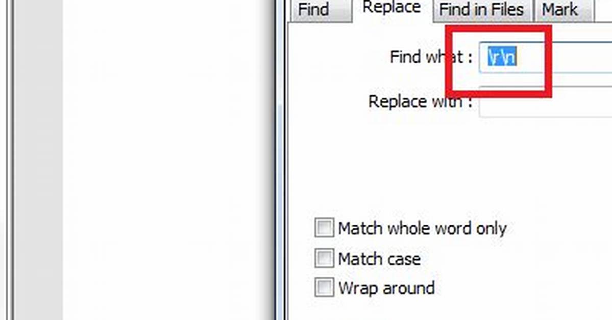 Notepad++ Replace with New Line