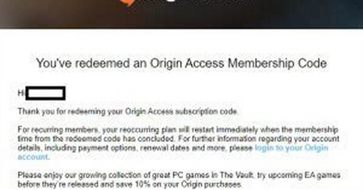 Origin Access Membership Code Email