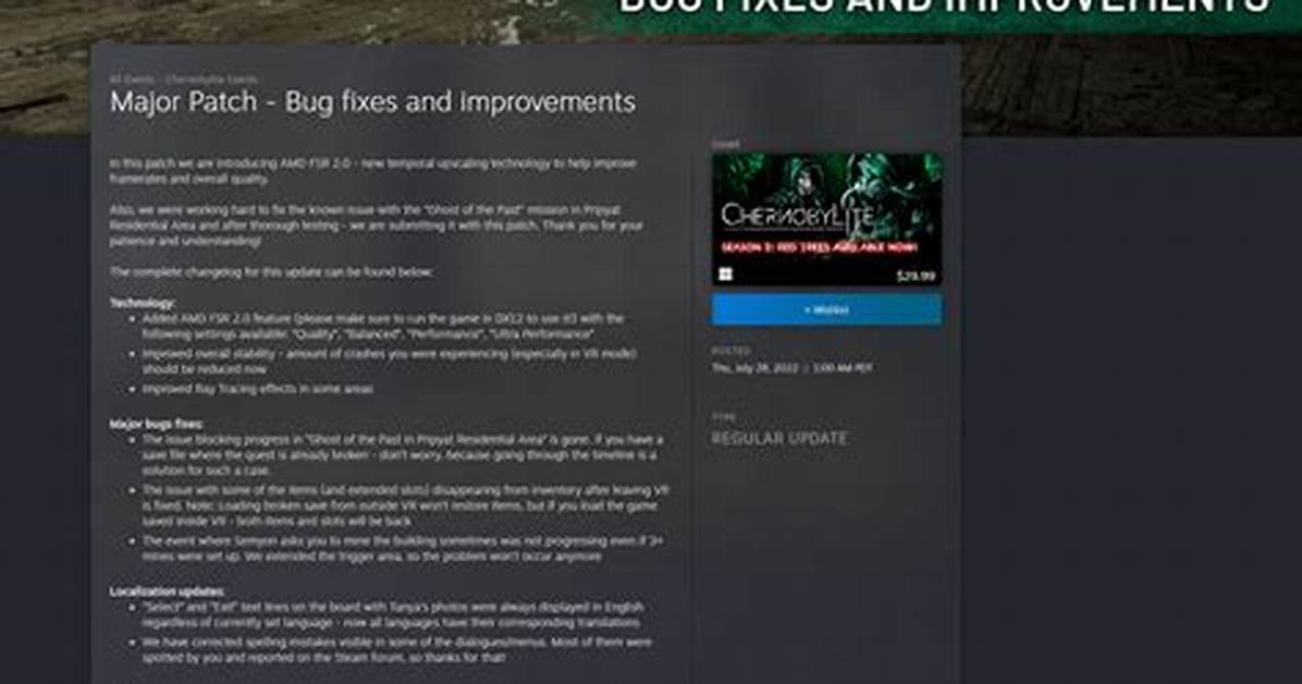 Patch Notes Reveal Major Bug Fixes