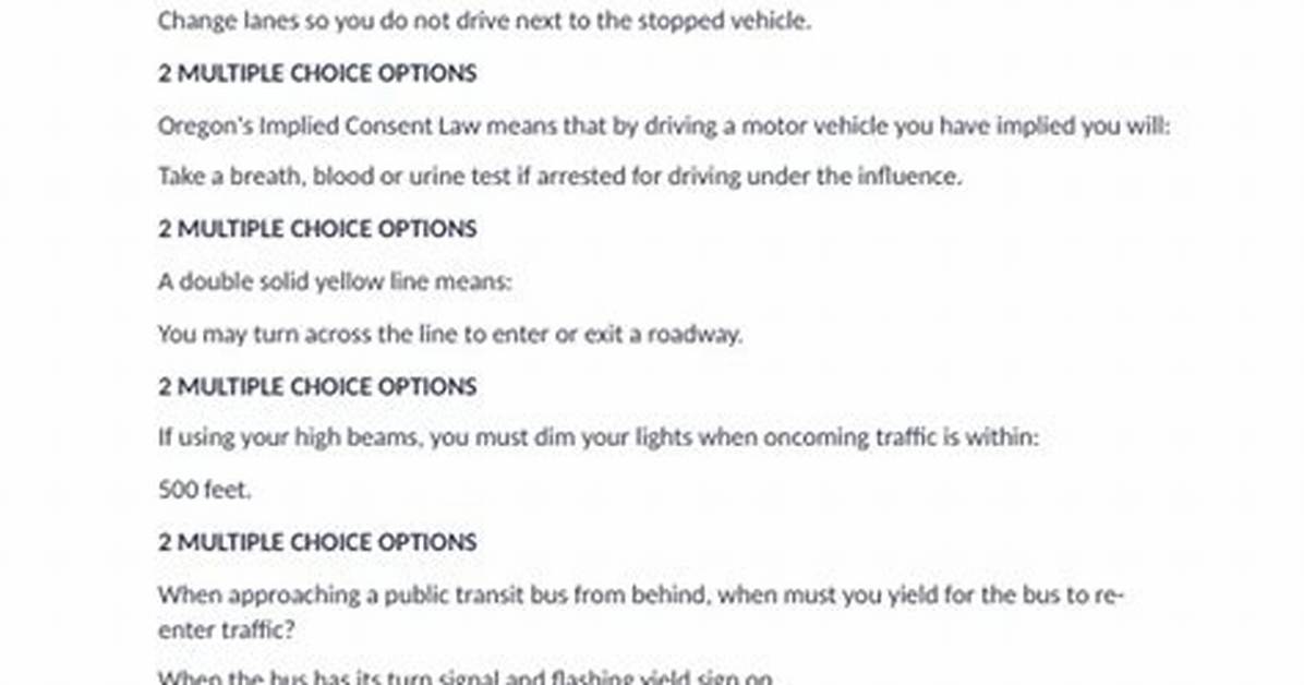 Practice Permit Test Oregon