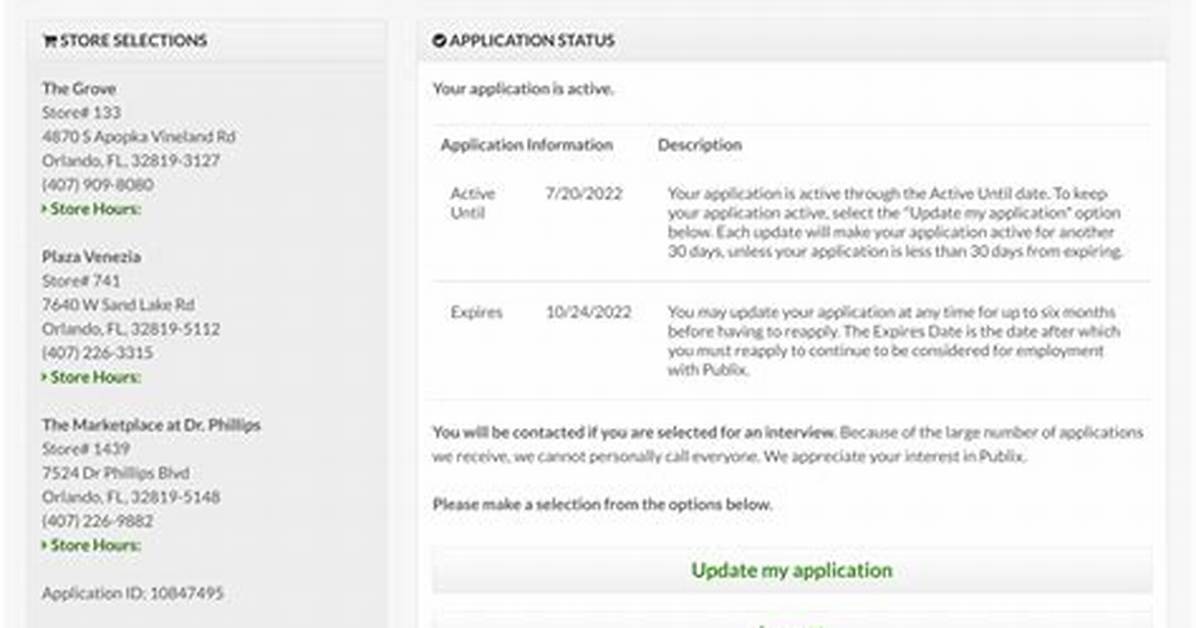 Publix Application Status