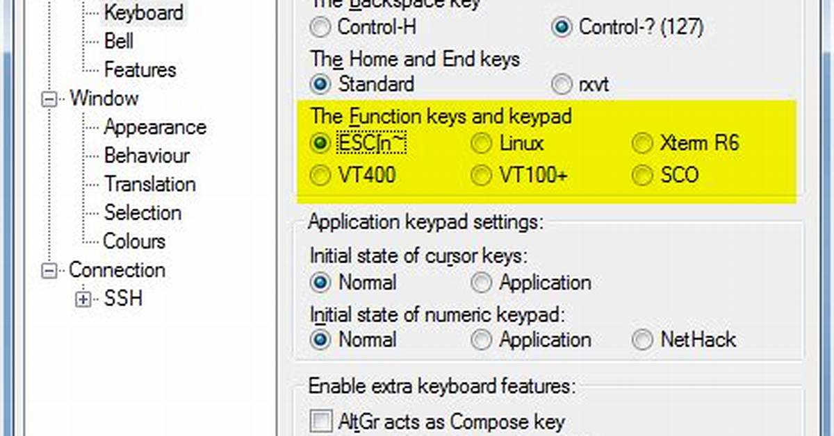 Putty Keyboard Mapping