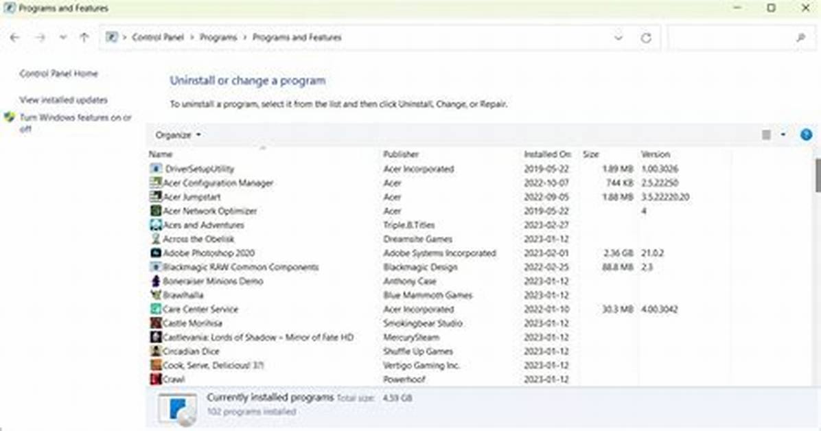 Quick Access to "Control Panel\Programs\Programs and Features"