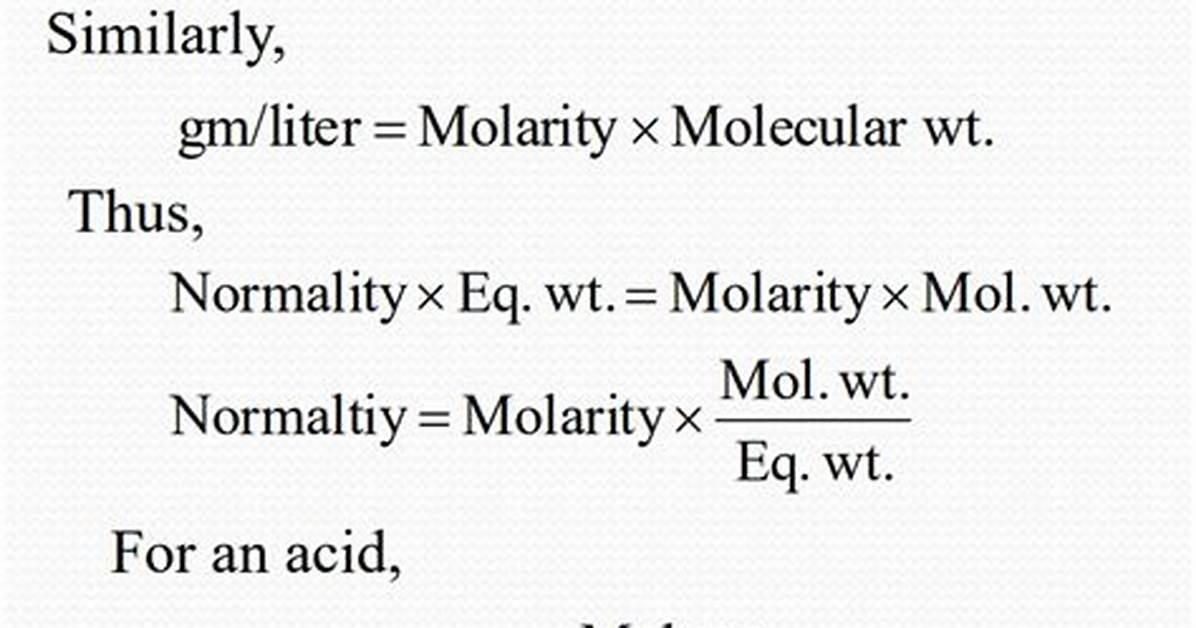 Relation Between Molarity and Normality
