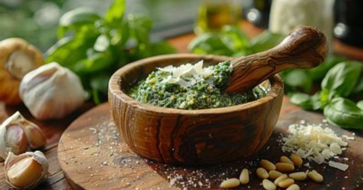 Sauce Whose Preparation Involves Crushing Pine Nuts