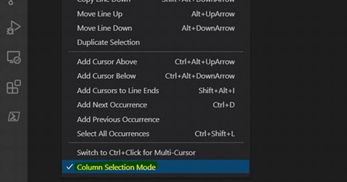 Selecting Columns in Visual Studio Code