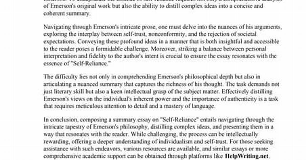 Self Reliance Summary