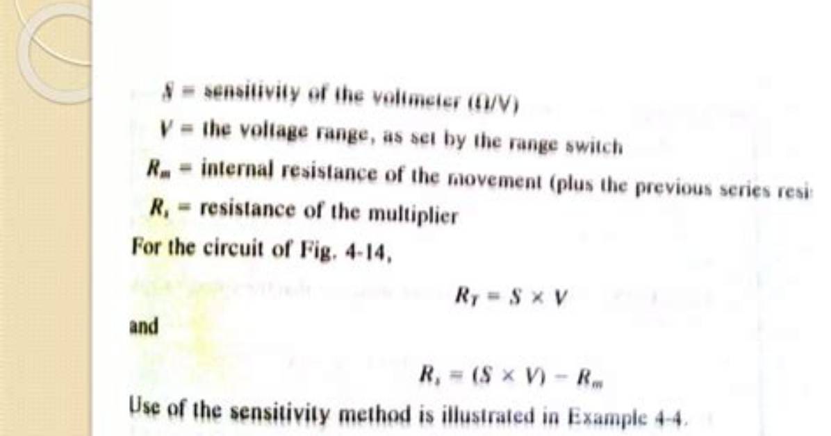 Sensitivity for Voltmeter Is