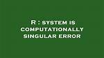 System Is Computationally Singular Error