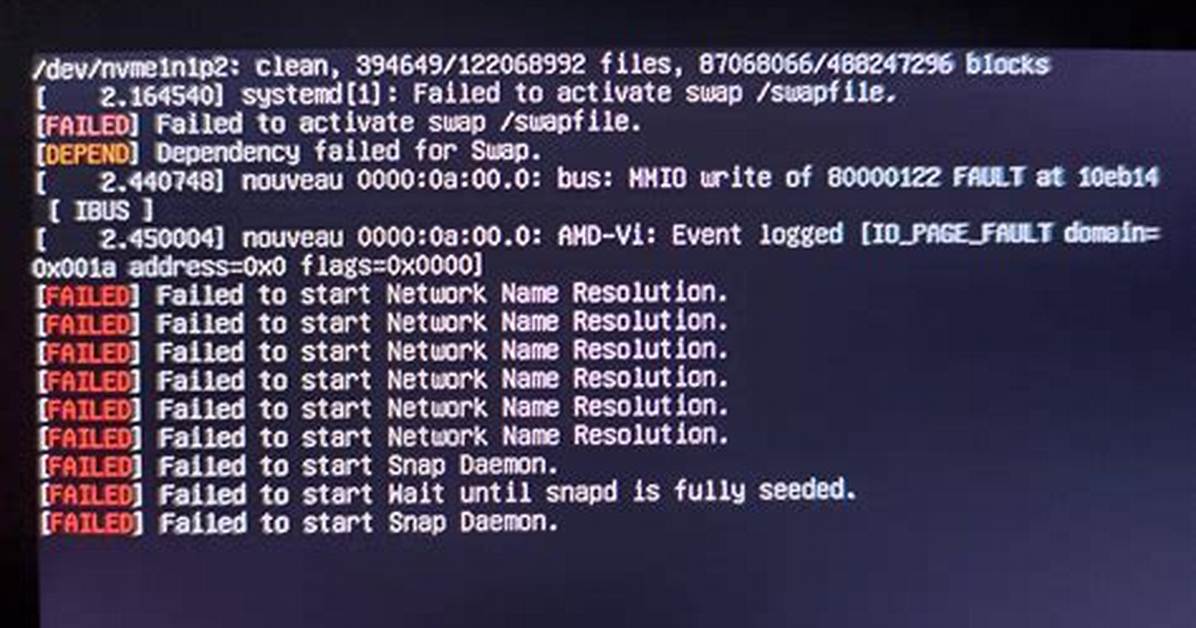 System Not Booting - Failed to Activate Swap /Swapfile