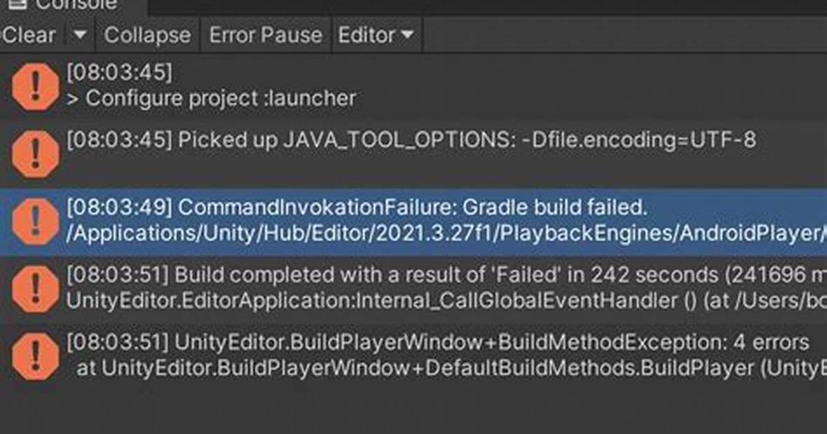 Unity - Commandinvokationfailure: Gradle Build Failed