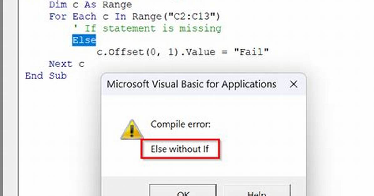 Vba: Else Without If Error