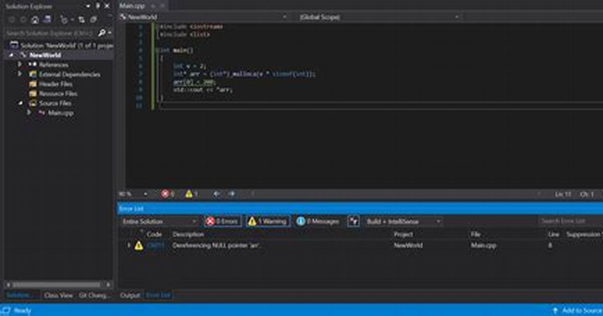 Visual Studio "Dereferencing Null Pointer" Warning